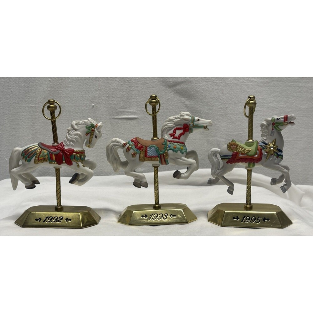 Lot 3 Hallmark Tobin Fraley Carousel Collection Porcelain Bisque Horses Figurine